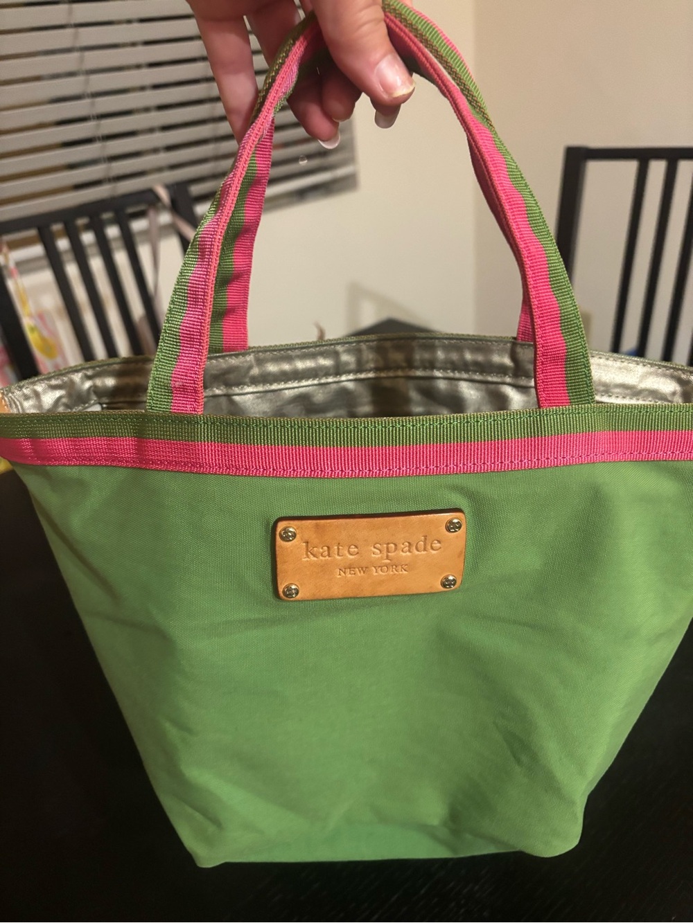 kate spade Vintage Green and Pink Canvas adjustable Tote